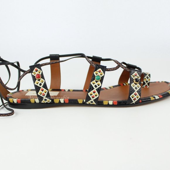 NEW VALENTINO GARAVANI Runway Sandal–Ankle Wrap Embellished Flat Gladiator Style - Picture 4 of 12